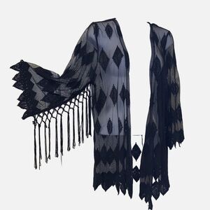 Vivid Importers of NY Black Sheer Cardigan Lacy Cover Black Top